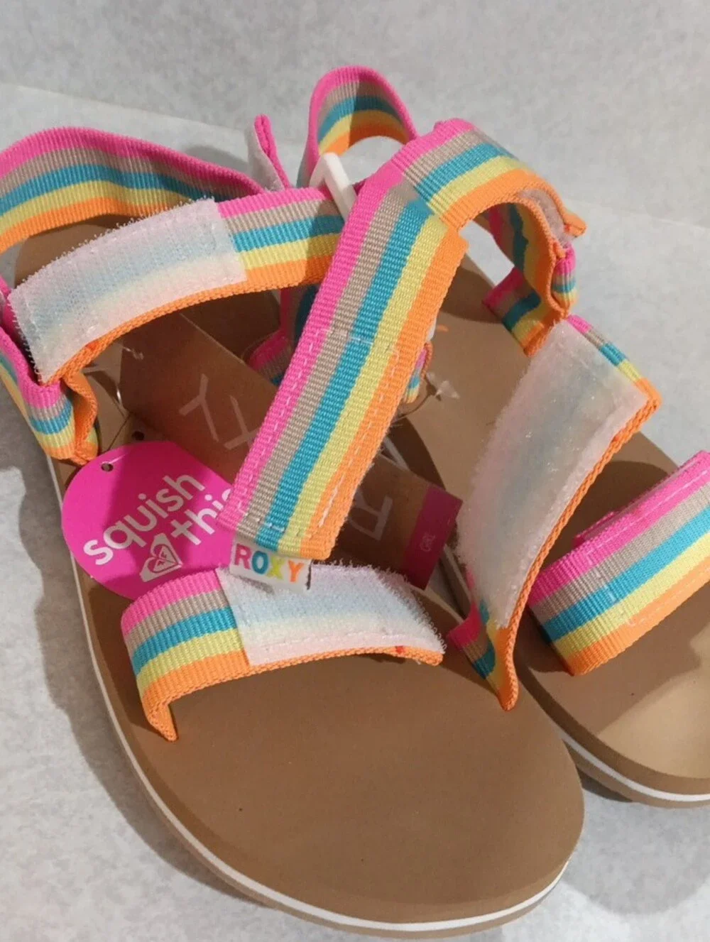 Roxy Kids Rainbow Stripe Pink Orange Blue Sandals